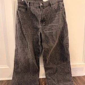 American Eagle Outfitters Grey Patterned Wide-Leg Jeans